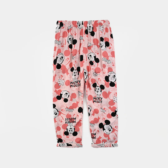 Girls Viscose Night Suit Printed-Pink