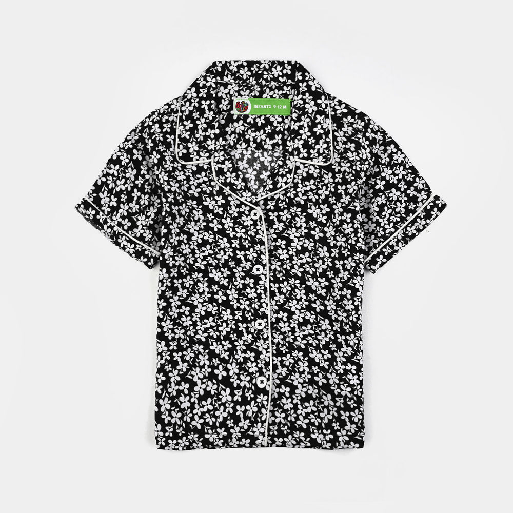 Infant Girls Viscose Night Suit - Floral - Black