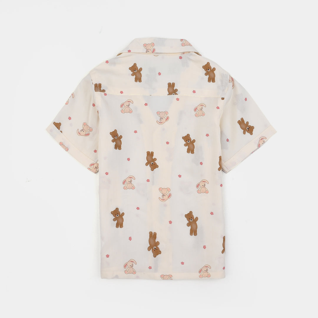 Infant Boys Viscose Night Suit-Teddy-Off.White