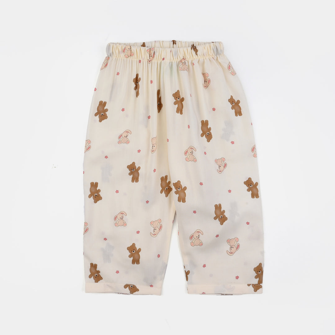 Infant Boys Viscose Night Suit-Teddy-Off.White