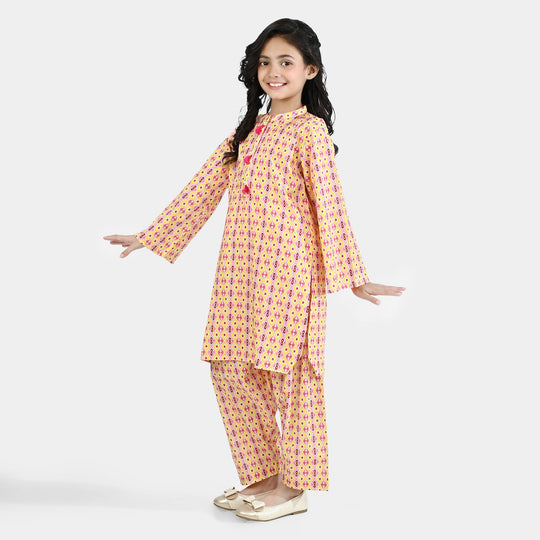 Girls Cotton Printed 2Pcs Ikhat-Multi