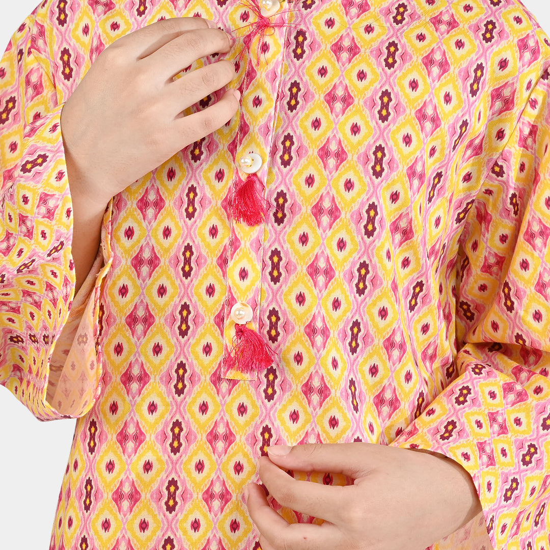 Girls Cotton Printed 2Pcs Ikhat-Multi