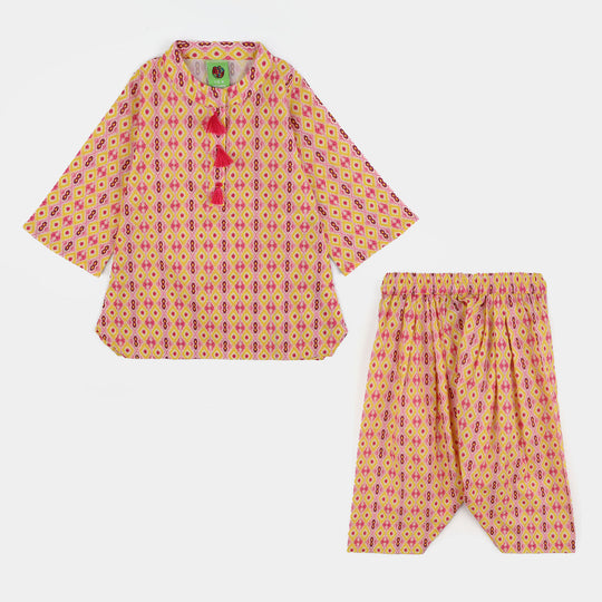 Infant Girls Cotton Printed 2Pcs Ikhat-Multi