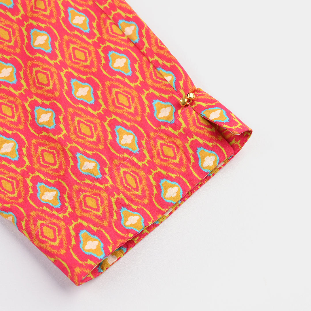 Teens Girls Cotton Printed 3Pcs Pink Koti-Multi