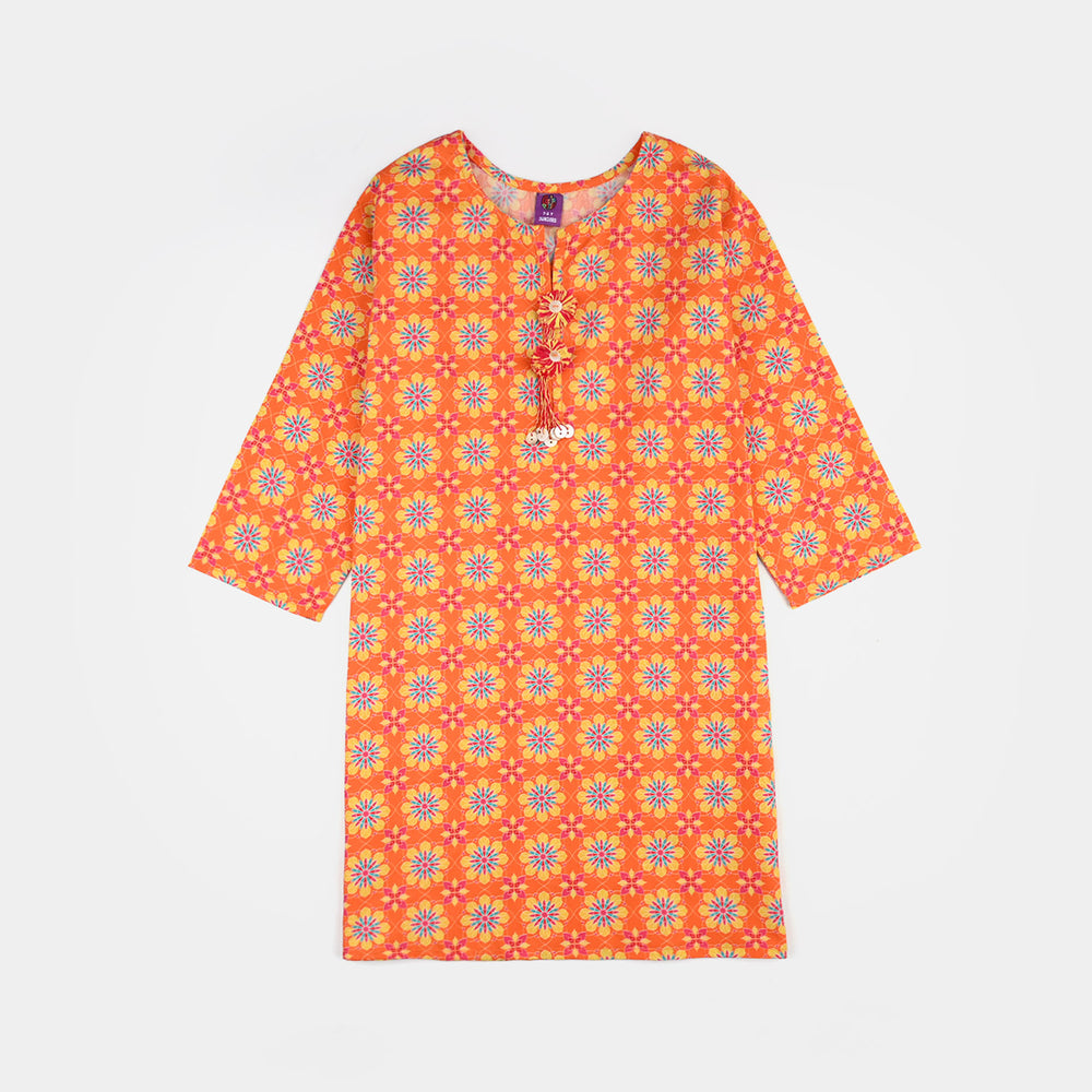 Girls Cotton Printed 2Pcs Orchid-ORANGE