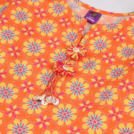 Girls Cotton Printed 2Pcs Orchid-ORANGE