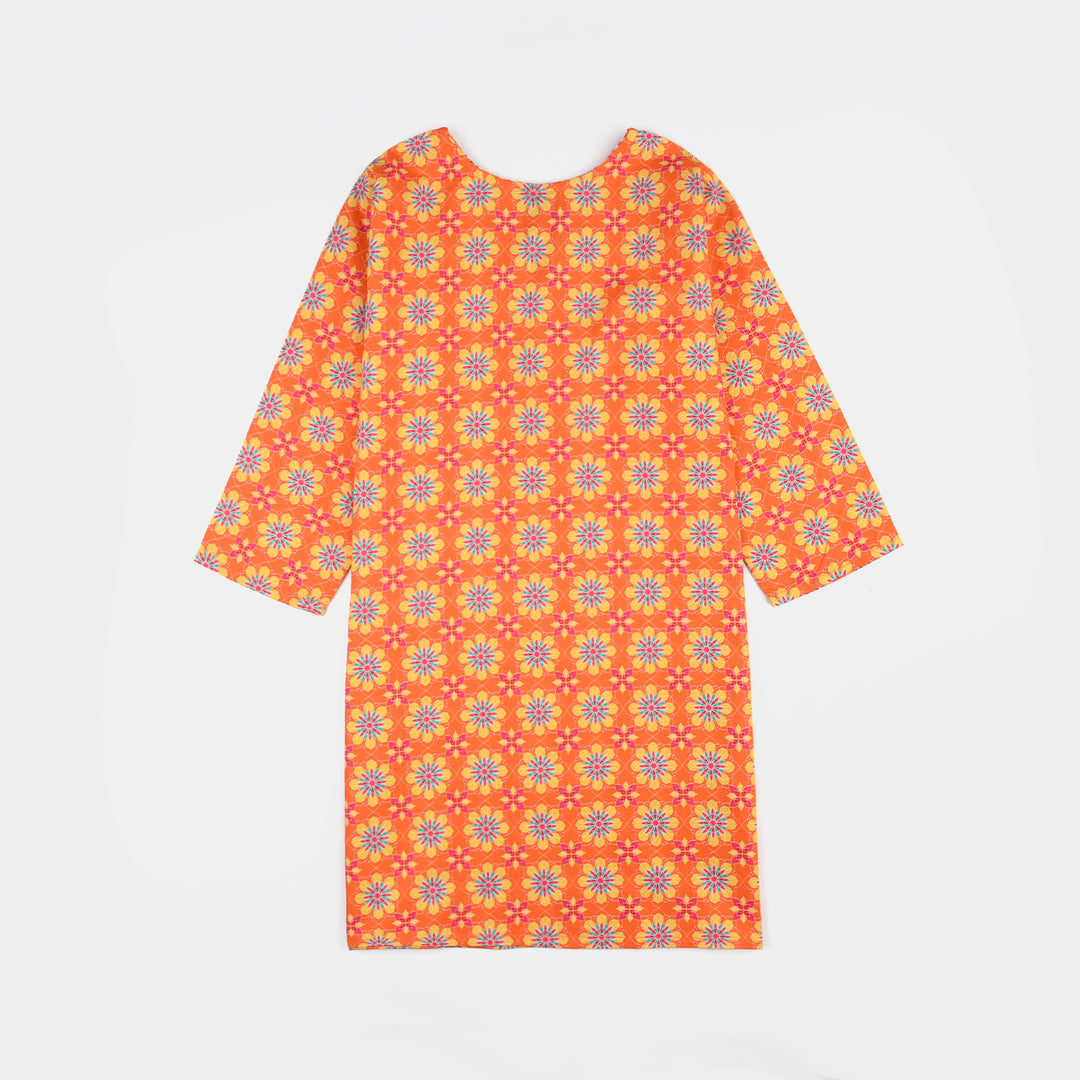 Girls Cotton Printed 2Pcs Orchid-ORANGE