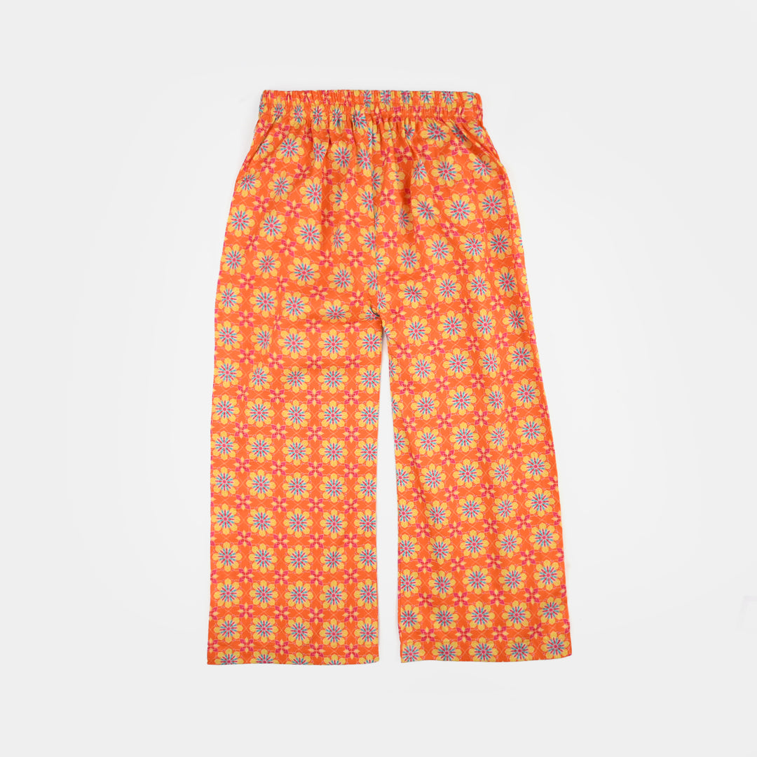 Girls Cotton Printed 2Pcs Orchid-ORANGE