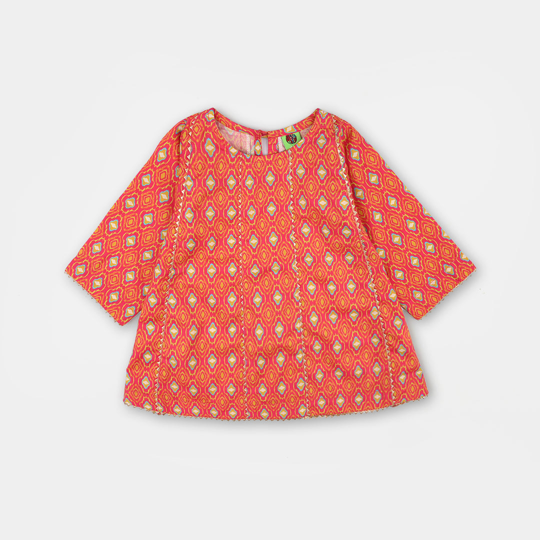 Infant Girls Cotton Printed 3Pcs Pink Koti-Multi