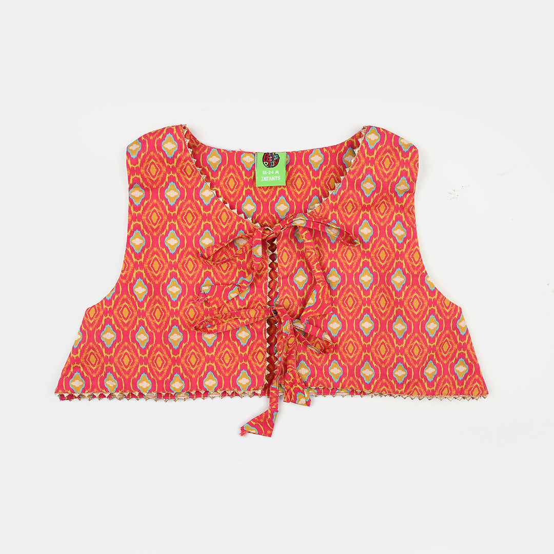 Infant Girls Cotton Printed 3Pcs Pink Koti-Multi