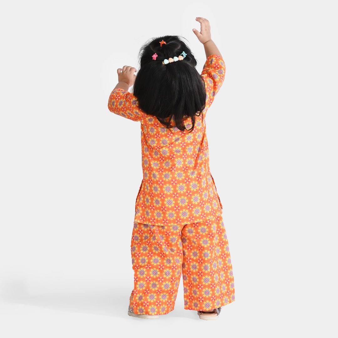 Infant Girls Cotton Printed 2Pcs Orchid-ORANGE