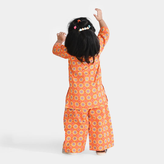 Infant Girls Cotton Printed 2Pcs Orchid-ORANGE