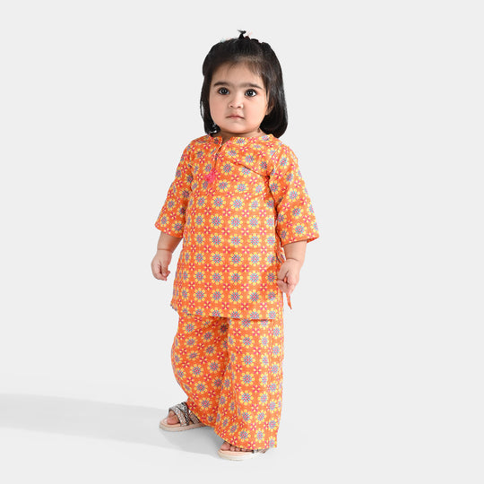 Infant Girls Cotton Printed 2Pcs Orchid-ORANGE