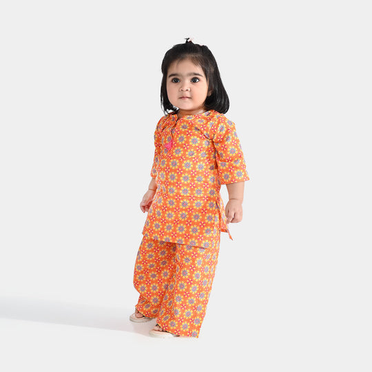 Infant Girls Cotton Printed 2Pcs Orchid-ORANGE