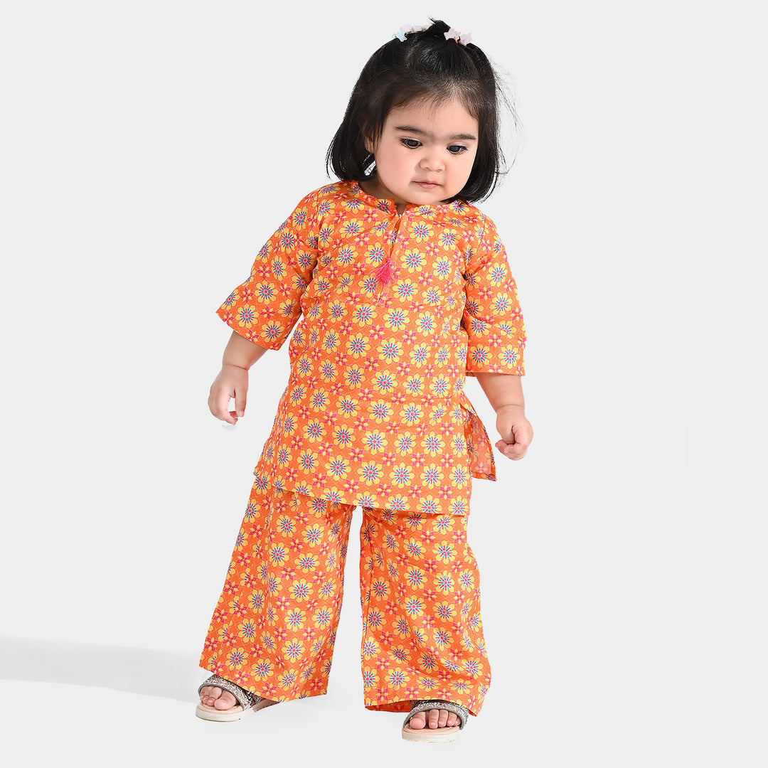 Infant Girls Cotton Printed 2Pcs Orchid-ORANGE