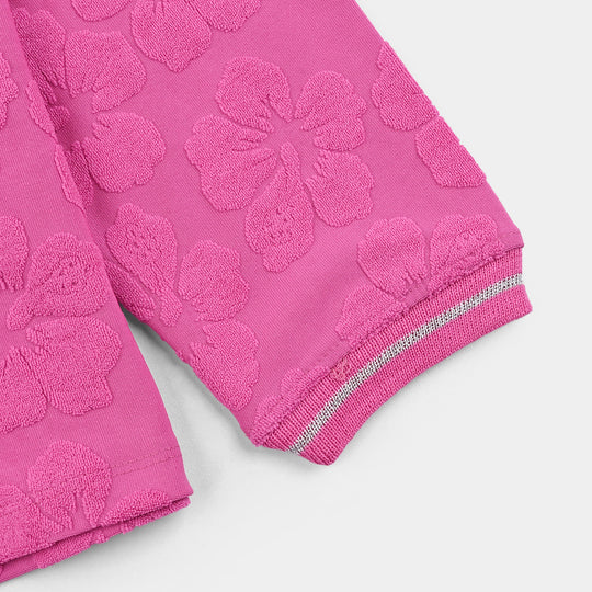 Girls Jacquard T-Shirt Pink FLOWER FABRIC-Pink