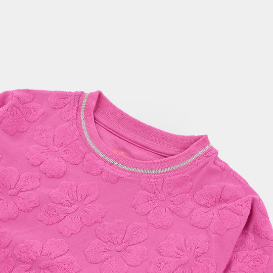 Girls Jacquard T-Shirt Pink FLOWER FABRIC-Pink