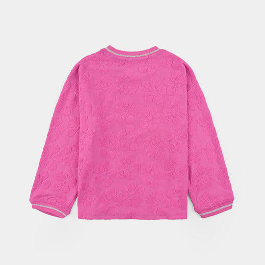 Girls Jacquard T-Shirt Pink FLOWER FABRIC-Pink