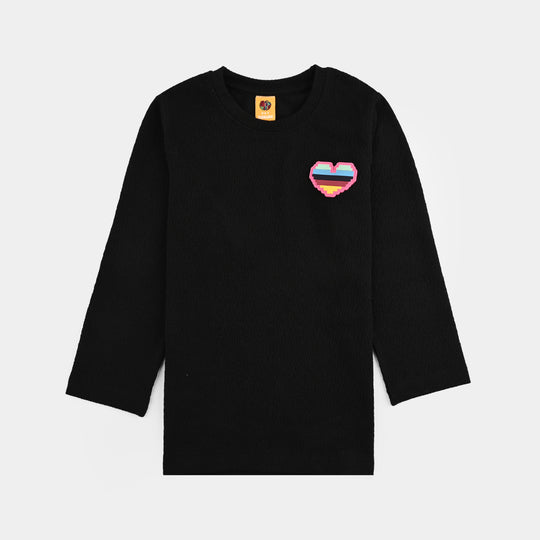 Girls Poly Crinkle T-Shirt Heart - Black