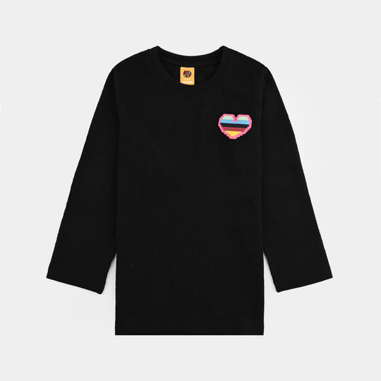 Girls Poly Crinkle T-Shirt Heart - Black