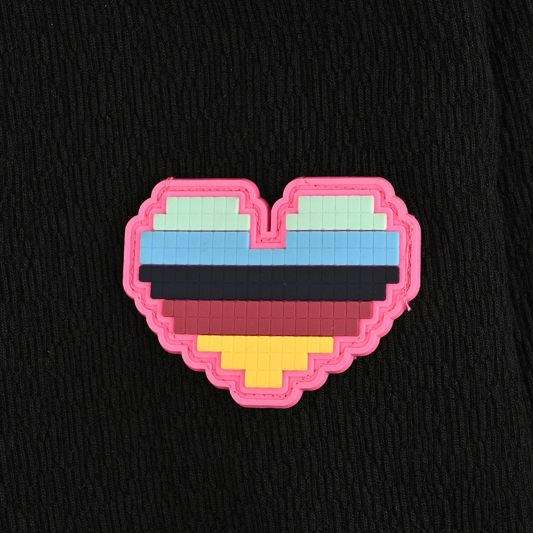 Girls Poly Crinkle T-Shirt Heart - Black