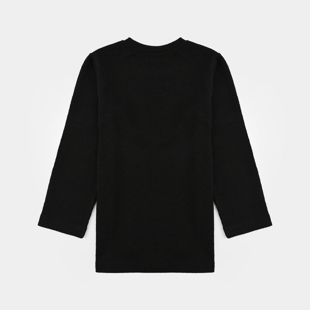 Girls Poly Crinkle T-Shirt Heart - Black