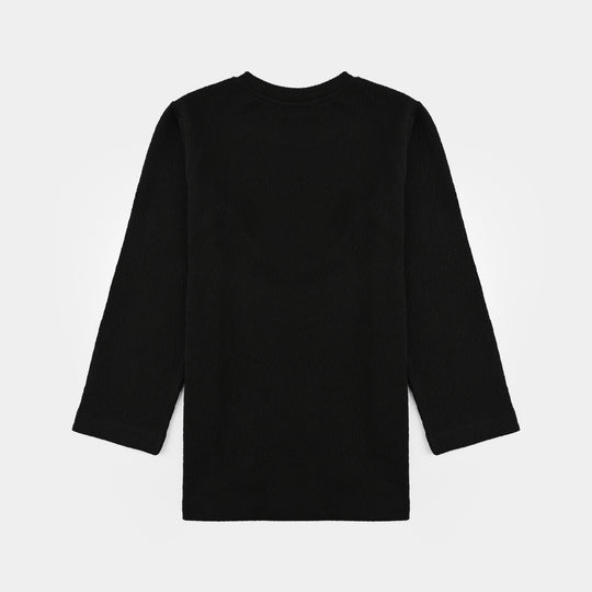 Girls Poly Crinkle T-Shirt Heart - Black