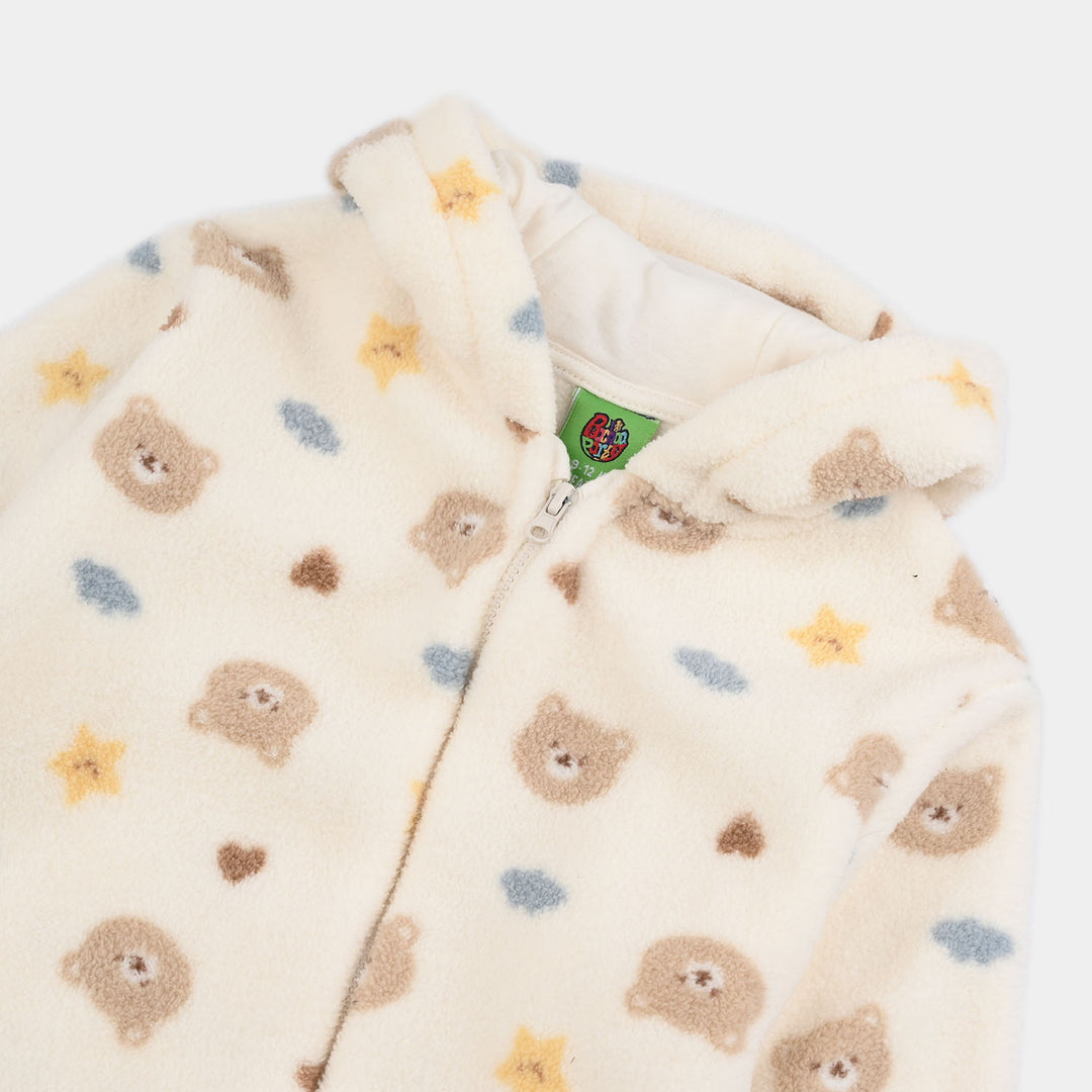 Infant Boys Sherpa Romper Cozy Bear-White