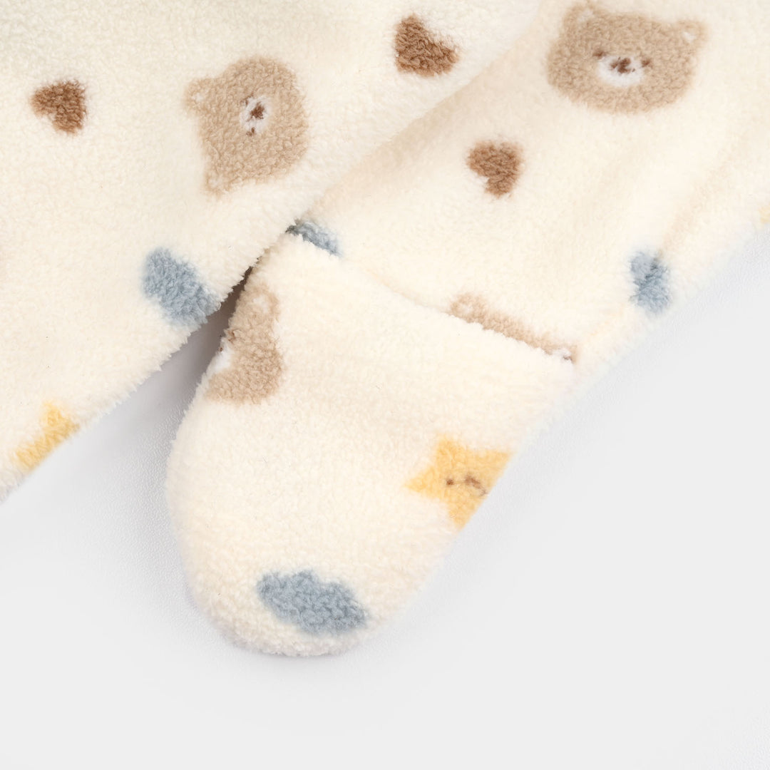 Infant Boys Sherpa Romper Cozy Bear-White