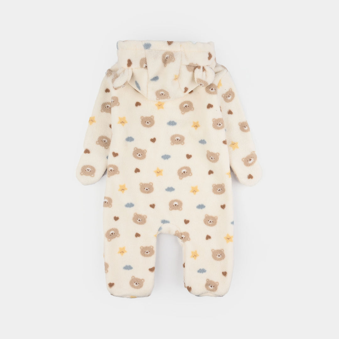 Infant Boys Sherpa Romper Cozy Bear-White