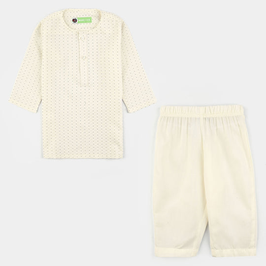 Infant Boys Poly  Viscose Kurta Pajama - Cream