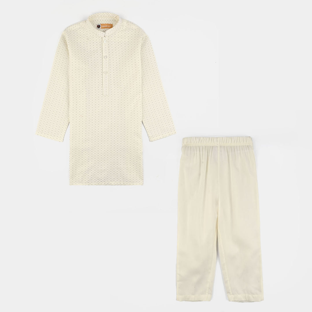Boys Poly Viscose Kurta Pajama (Elegant)-Cream