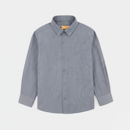 Boys Yarn Dyed Formal Shirt-Grey Stripe