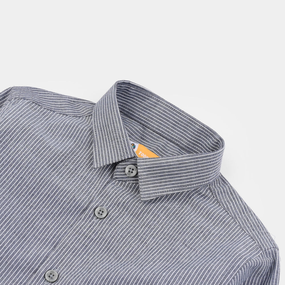 Boys Yarn Dyed Formal Shirt-Grey Stripe
