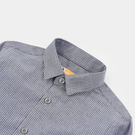 Boys Yarn Dyed Formal Shirt-Grey Stripe