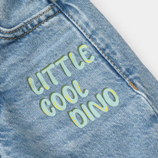 Infant Boys Denim Stretch Pants (Little Cool Dino) – Mid Blue