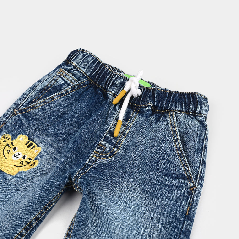 Infant Boys Denim Stretch Pants (Happy) - Mid Blue