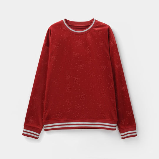 Girls Velour Sweatshirt Bow - Red