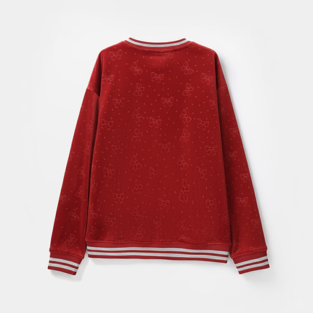 Girls Velour Sweatshirt Bow - Red