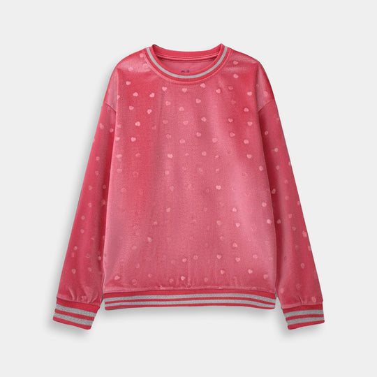 Girls Velour Sweatshirt Pink Heart - Pink