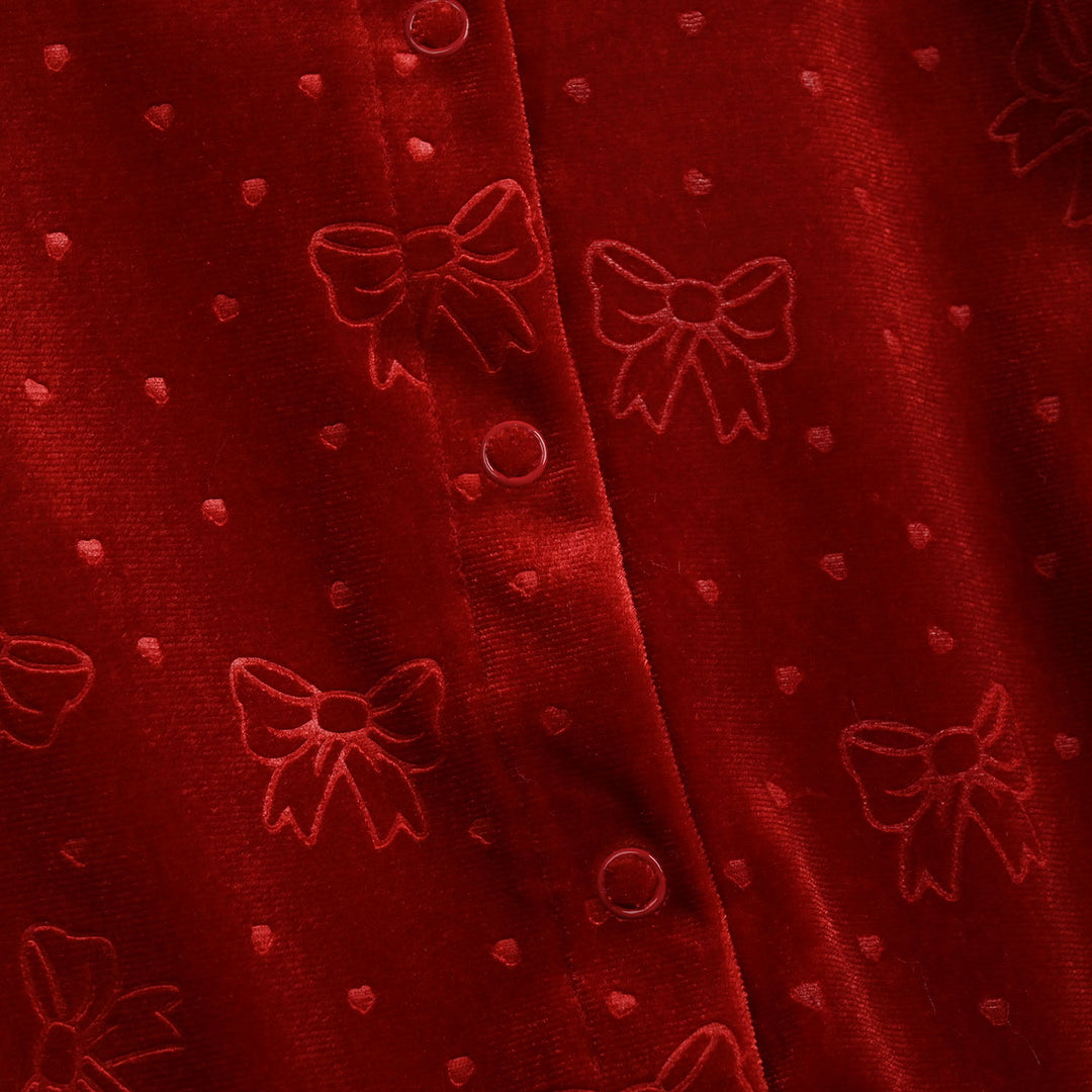 Infant Girls Velvet Romper Embossed Bow-MAROON