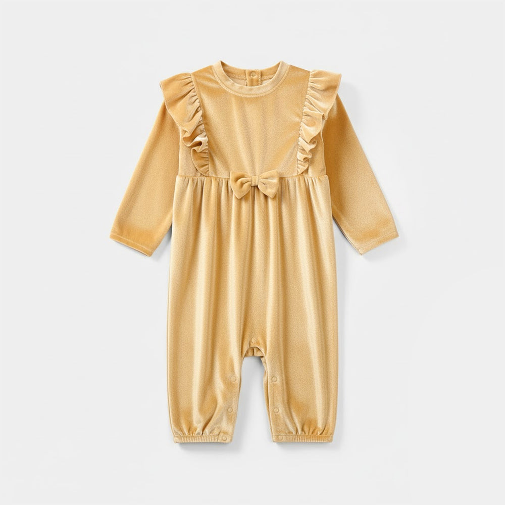 Infant Girls Velvet Romper - Yellow