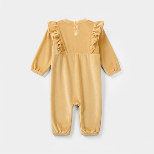 Infant Girls Velvet Romper - Yellow