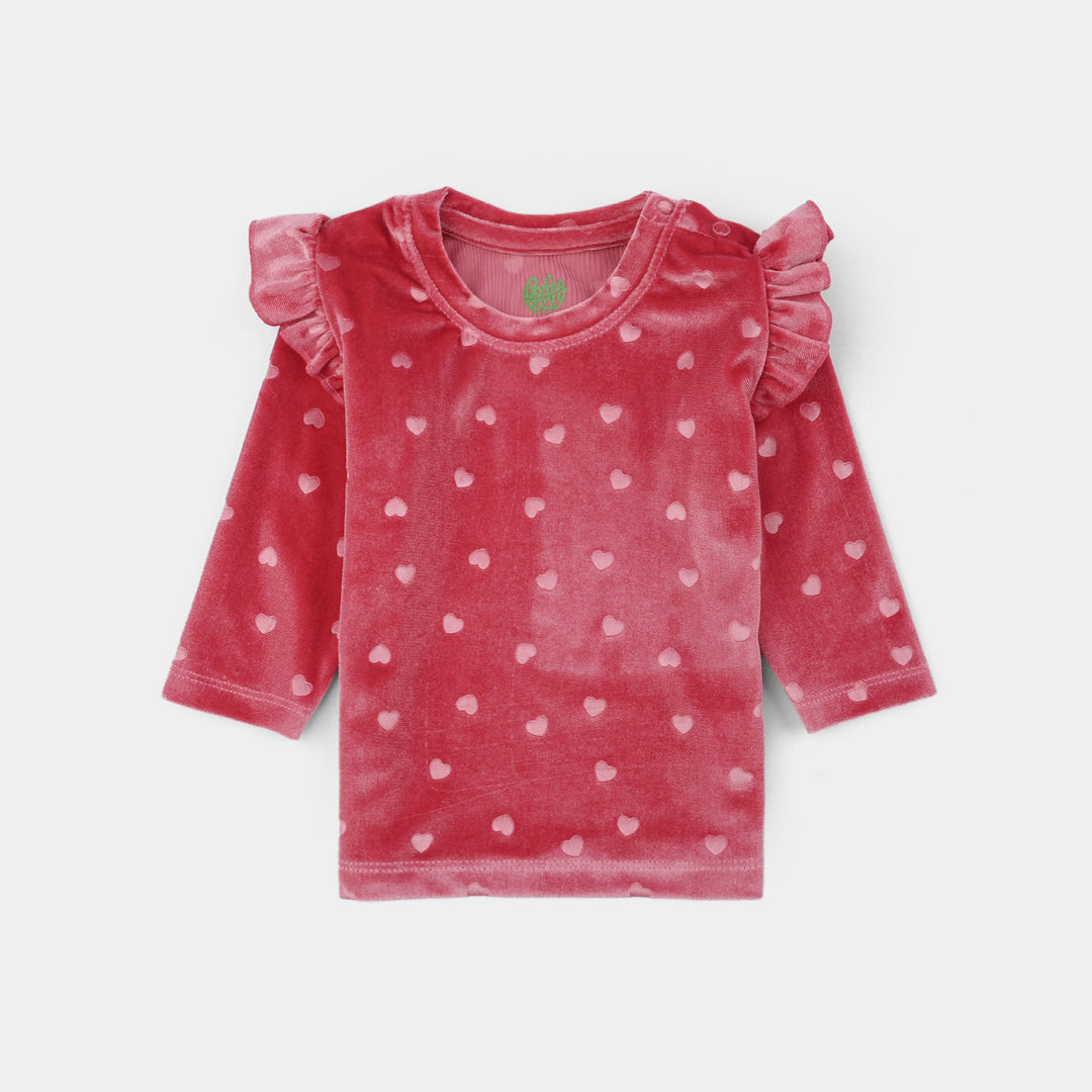 Infant Girls Velvet Suit Embossed Heart-Pink