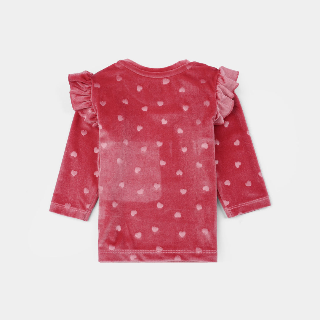 Infant Girls Velvet Suit Embossed Heart-Pink