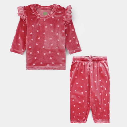 Infant Girls Velvet Suit Embossed Heart-Pink