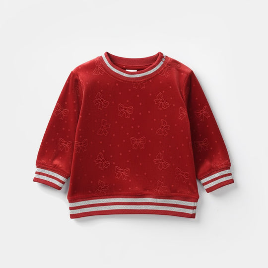 Infant Girls Velvet Sweatshirt Bow-Red