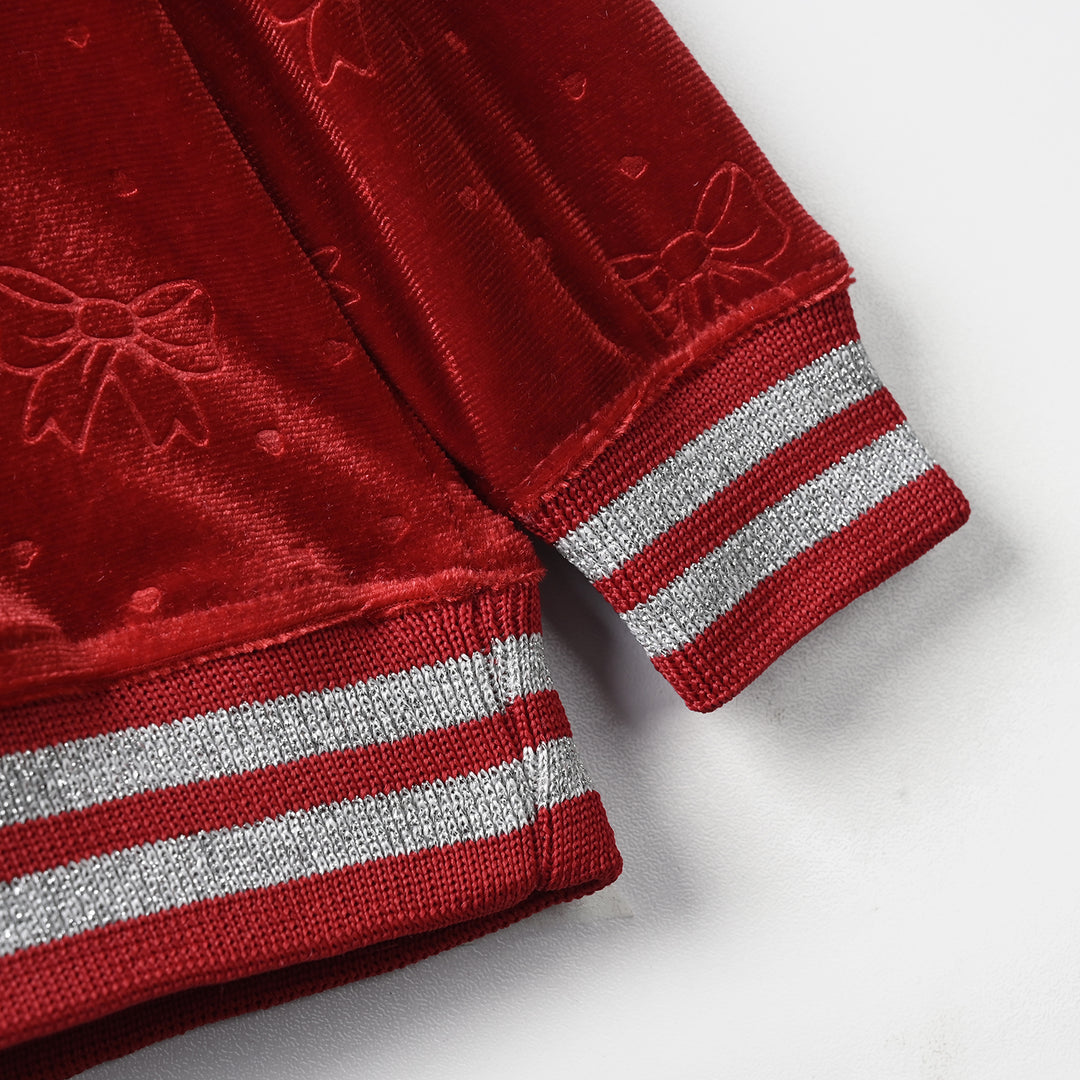 Infant Girls Velvet Sweatshirt Bow-Red