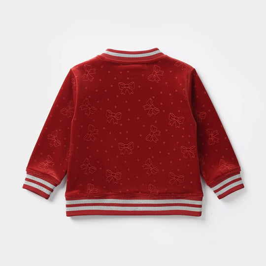 Infant Girls Velvet Sweatshirt Bow-Red