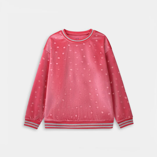 Infant Girls Velvet Sweatshirt Pink Heart-PINK